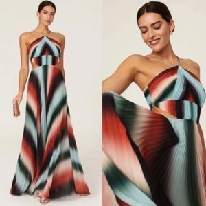 Amur Janet Pleated Gown Maxi Dress Rainbow Red Green Cutouts Size 0